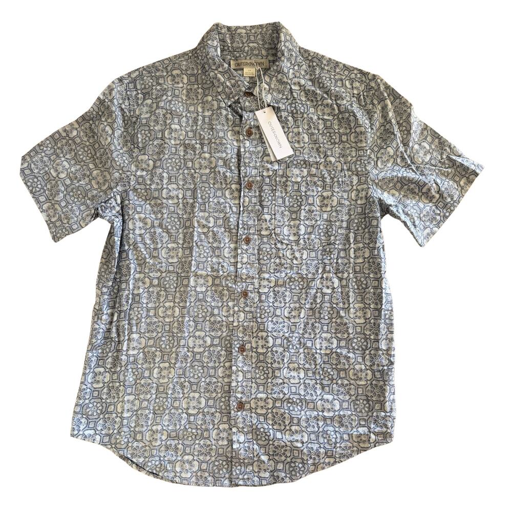 Outerknown S/S Studio Shirt Washed Blue Coastal Print | Size Small | NWT